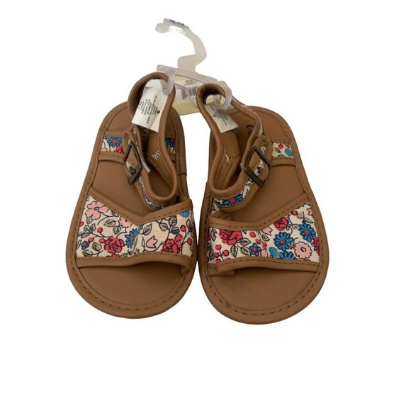 New Old Navy Girls Infant Baby Size 18 24 Months Sandals Floral Faux Leather Tan - Picture 1 of 6
